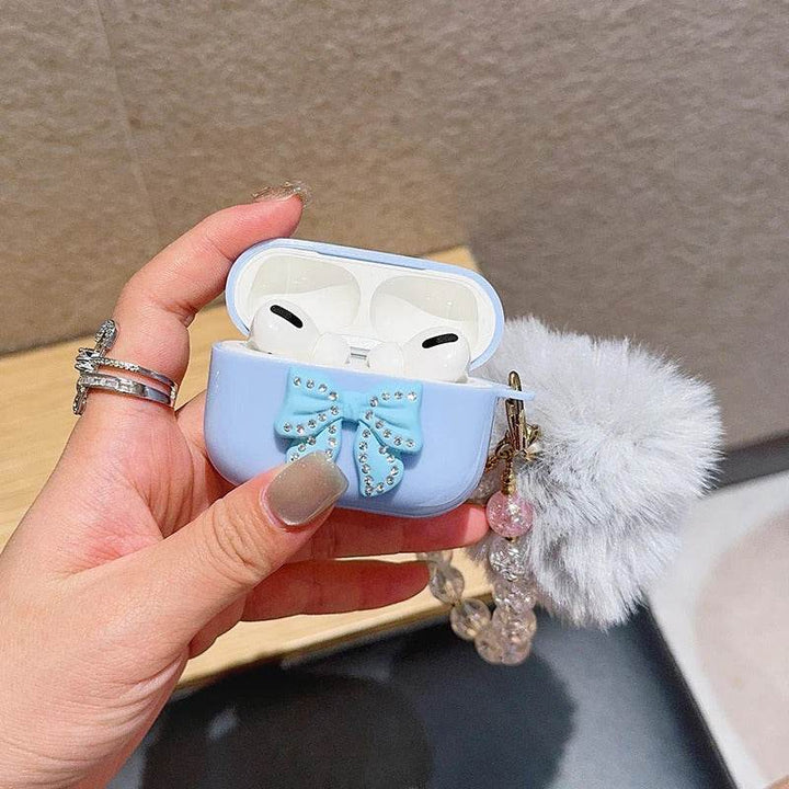 Cute Glitter Bow knot Crystal Headphone Cover Pendant Minimalist Style For Apple Airpods pro2 3 2 4 Headset Protective Case - Leokee case