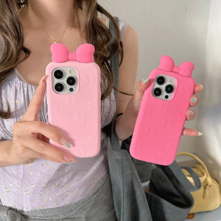 For iPhone 16 15 14 13 12 Pro Max Plus 3D Cute Bow Ear Soft Silicone Phone Case Funny Cartoon Protection Cover - Leokee case