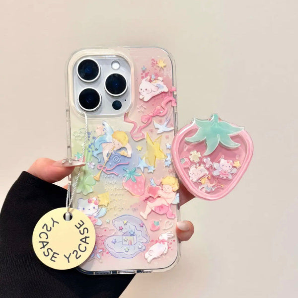 ins Wind Cute Cartoon Strawberry Cupid KT Cat Bunny Apple16/15/14/13Phone case12Girl11
