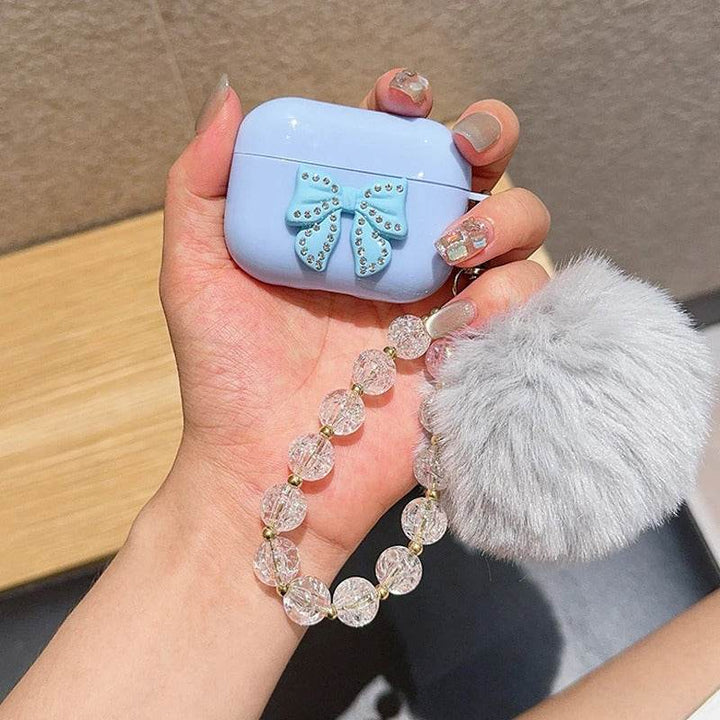 Cute Glitter Bow knot Crystal Headphone Cover Pendant Minimalist Style For Apple Airpods pro2 3 2 4 Headset Protective Case - Leokee case