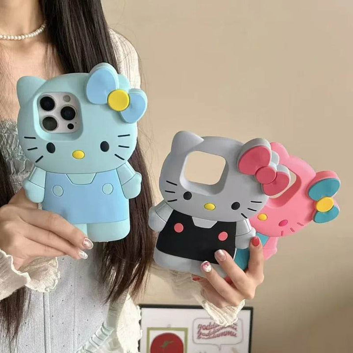 Funny 3D Cartoon Bow Hello Kitty Soft Silicone Case For iPhone 16 15 ProMax 14 13 12 11 Pro Max Shock Proof Back Cover - Leokee case