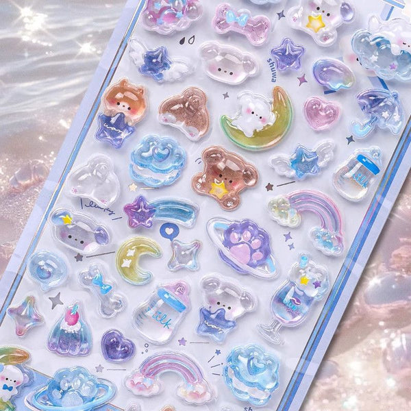 3D Cartoon Animal Embossed Bubble Stickers - Diamond Effect Kids Girls Kindergarten Reward Stickers