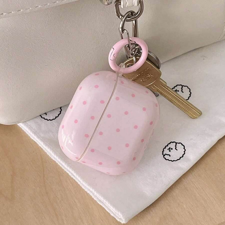Pink Polka Dot Simple Design Earphones Case + Hanging Ring Set, Suitable Compatible With Apple AirPodsPro2/AirPodsPro/AirPods4/AirPods3/AirPods2 - Leokee case