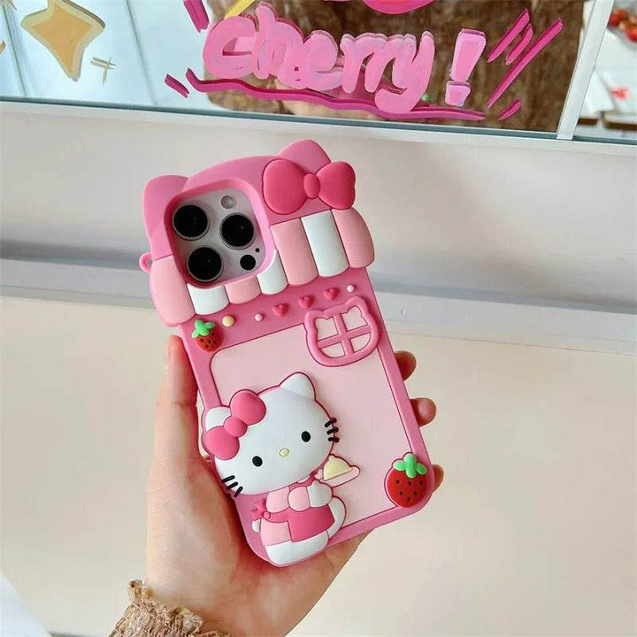 Kawaii Cartoon Dessert Story Hello Kitty Phone Case With Strap Soft Silicone Cover - Leokee case