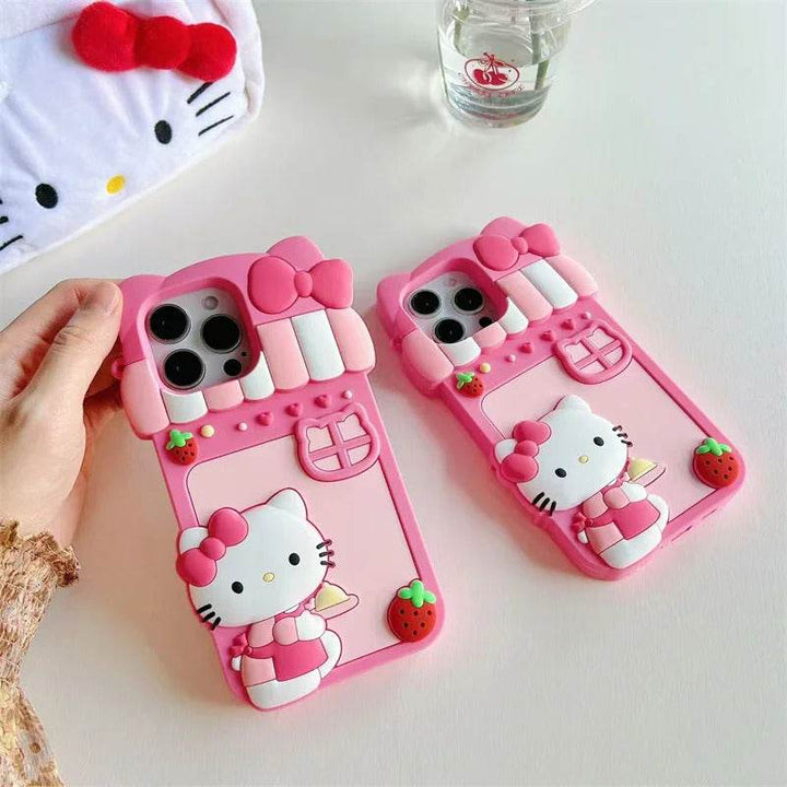 Kawaii Cartoon Dessert Story Hello Kitty Phone Case With Strap Soft Silicone Cover - Leokee case
