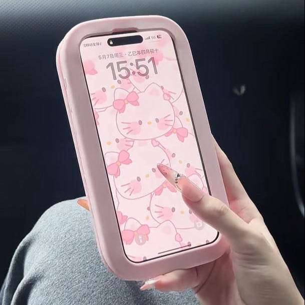 Pink 3D Strawberry Bow & Heart Flip Mirror Phone Case - Leokee case