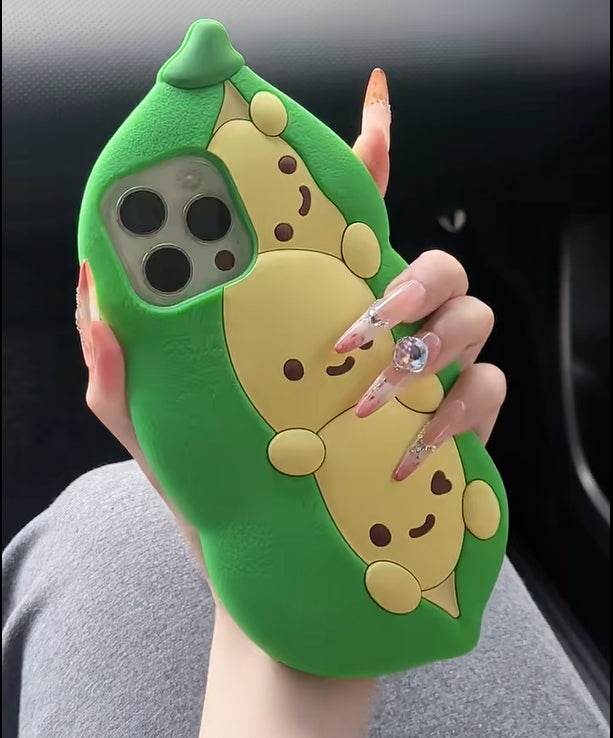 Cartoon three-dimensional cute pea pod phone case - Leokee case