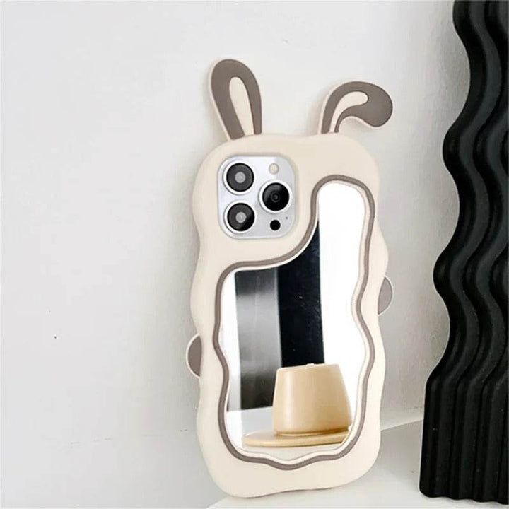 Cute Bunny Ears Mirror Phone Case For iPhone 16 15 14 Plus 13 12 11 Pro Max Shockproof Silicone Case - Leokee case