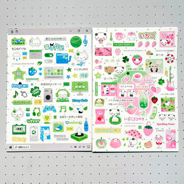 Pink Green Panda Sticker Sheet