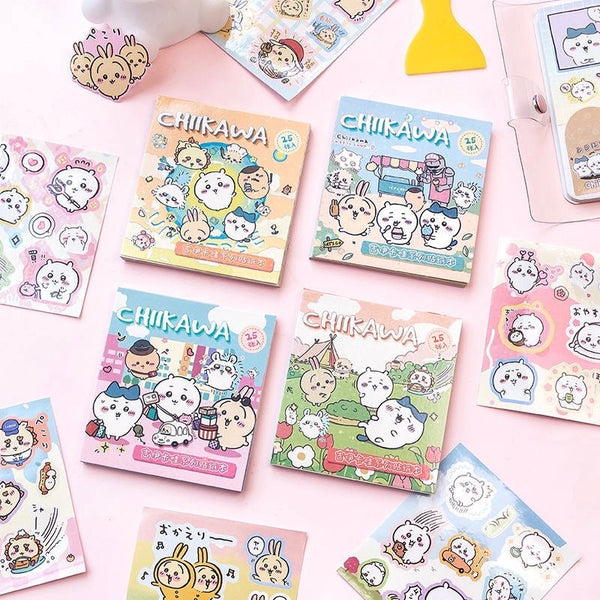 25Pcs Chiikawa Cartoon Flash Sticker Book