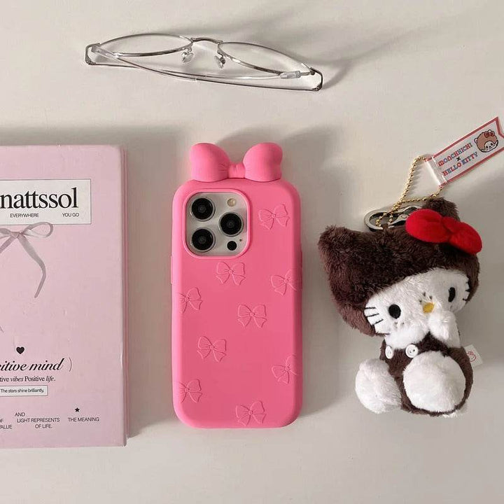 For iPhone 16 15 14 13 12 Pro Max Plus 3D Cute Bow Ear Soft Silicone Phone Case Funny Cartoon Protection Cover - Leokee case