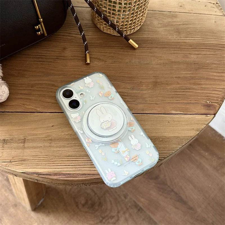 Miffy Kawaii Cartoon Mobile Phone Case Cute Anime Rabbit magnetic holder Phone Case Suitable For Iphone16Promax15Promax14Pro - Leokee case
