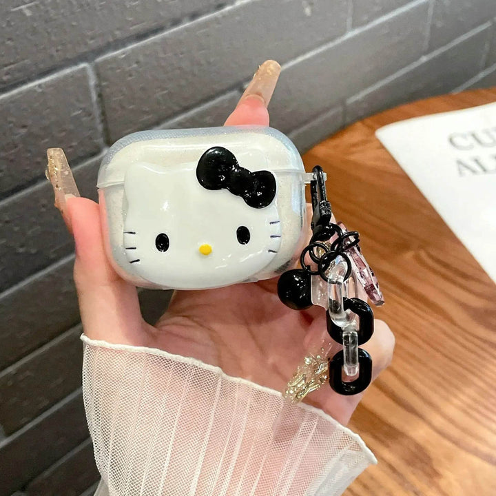 Cute Pink Black Hello KT Cat Cover for AirPods 4 Cartoon Earphone Case for Airpods Pro2 Pro 3 2 1 Protective Cover with Keychain - Leokee case