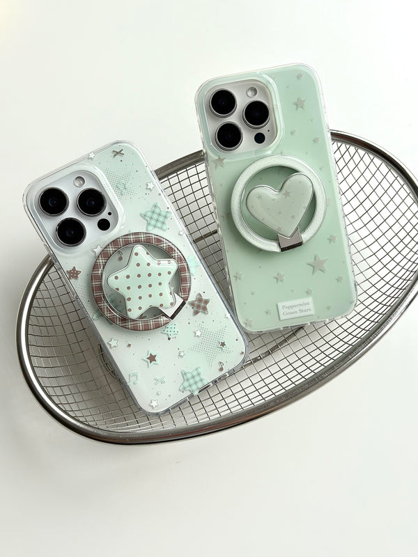 Mint Green Brown Star Folding Magnetic Stand Suitable for Apple17Phone case16New15Protective Sleeve14/13