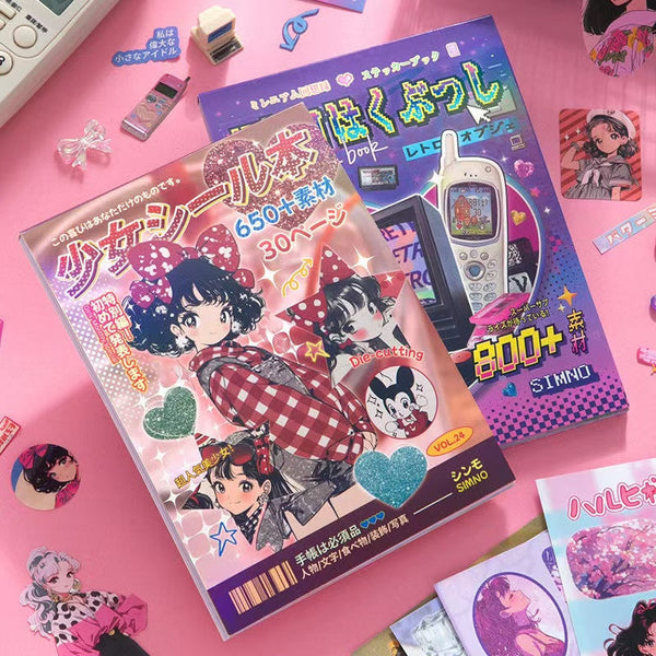 30 Sheets Showa Girls Digital Cartoon Japanese Sticker Book