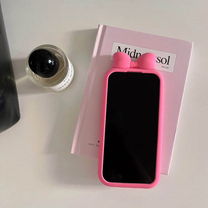 For iPhone 16 15 14 13 12 Pro Max Plus 3D Cute Bow Ear Soft Silicone Phone Case Funny Cartoon Protection Cover - Leokee case