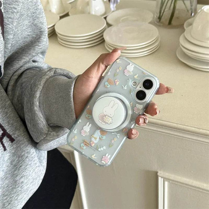 Miffy Kawaii Cartoon Mobile Phone Case Cute Anime Rabbit magnetic holder Phone Case Suitable For Iphone16Promax15Promax14Pro - Leokee case