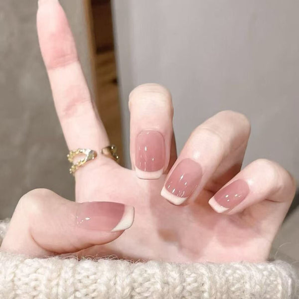 [Strawberry Milk Cover] Nude Temperament Handmade Wear Nail Art Milk White French Removable Simple Nail White