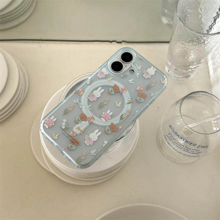 Miffy Kawaii Cartoon Mobile Phone Case Cute Anime Rabbit magnetic holder Phone Case Suitable For Iphone16Promax15Promax14Pro - Leokee case