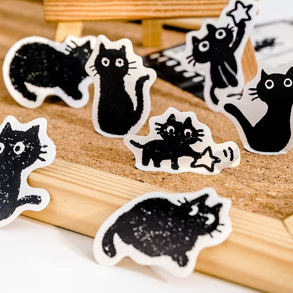 45Pcs Boxed Cute Cartoon Little Black Cat Stickers