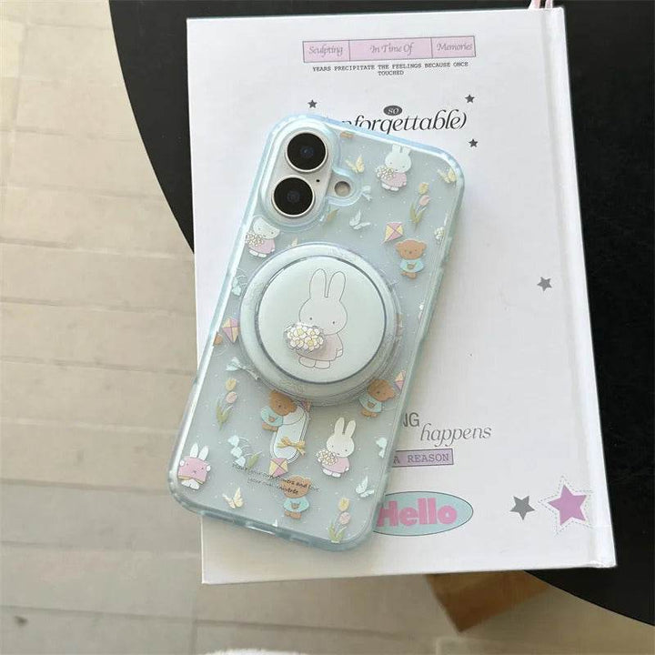 Miffy Kawaii Cartoon Mobile Phone Case Cute Anime Rabbit magnetic holder Phone Case Suitable For Iphone16Promax15Promax14Pro - Leokee case