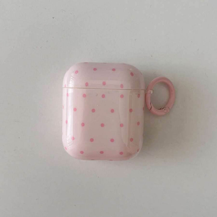 Pink Polka Dot Simple Design Earphones Case + Hanging Ring Set, Suitable Compatible With Apple AirPodsPro2/AirPodsPro/AirPods4/AirPods3/AirPods2 - Leokee case