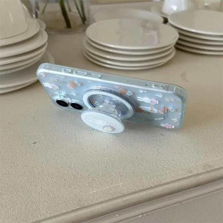 Miffy Kawaii Cartoon Mobile Phone Case Cute Anime Rabbit magnetic holder Phone Case Suitable For Iphone16Promax15Promax14Pro - Leokee case