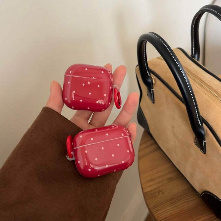 Pink Polka Dot Simple Design Earphones Case + Hanging Ring Set, Suitable Compatible With Apple AirPodsPro2/AirPodsPro/AirPods4/AirPods3/AirPods2 - Leokee case