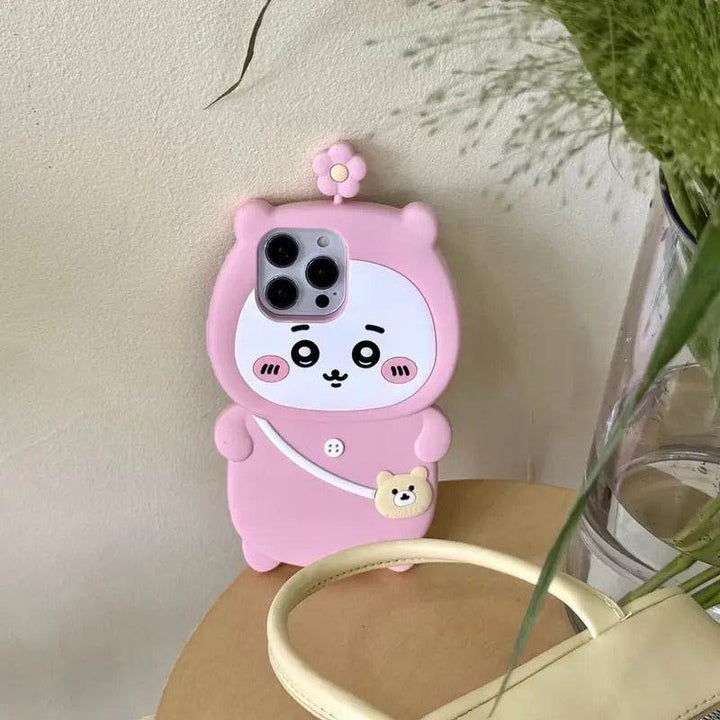 Cute Cartoon 3D Chiikawas Hatchi Phone Case For iPhone 15 14 13 12 Pro Max 11 Stereoscopic Cute Soft Silicone Cover - Leokee case