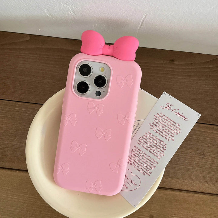 For iPhone 16 15 14 13 12 Pro Max Plus 3D Cute Bow Ear Soft Silicone Phone Case Funny Cartoon Protection Cover - Leokee case