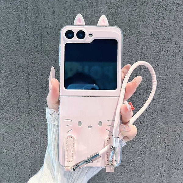 Hollow Blush Kitty Samsung galaxyzflip6Phone Case with Lanyard SAMSUNGgalaxyzflip5