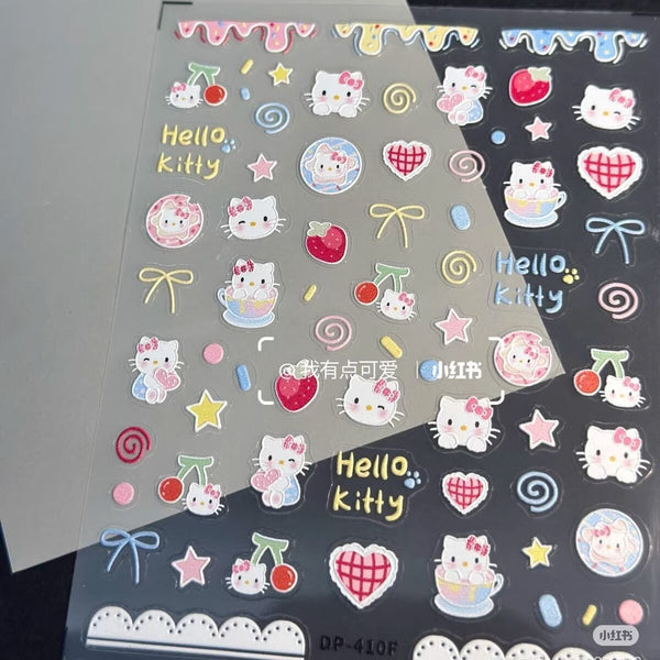 3D Embossed Cherry Hello Kitty Nail Stickers - Cute Bow Tie DIY Water Bottle Phone Case Stickers