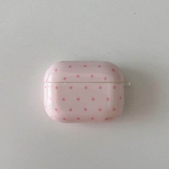 Pink Polka Dot Simple Design Earphones Case + Hanging Ring Set, Suitable Compatible With Apple AirPodsPro2/AirPodsPro/AirPods4/AirPods3/AirPods2 - Leokee case