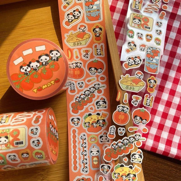 5M Red And Tomato Panda Orange Sticker Roll