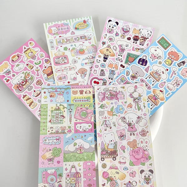 5 Sheets Cute Cartoon Small Animals Stickers