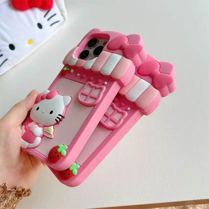 Kawaii Cartoon Dessert Story Hello Kitty Phone Case With Strap Soft Silicone Cover - Leokee case