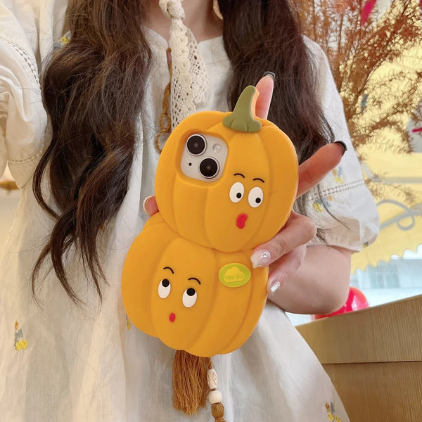 Cartoon 3D Cute Pumpkin Expression Suitable for Apple 16 Promax Apple 15 Phone Case Silicone 13 Soft Case 16 New Edition