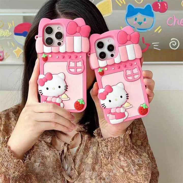 Kawaii Cartoon Dessert Story Hello Kitty Phone Case With Strap Soft Silicone Cover - Leokee case
