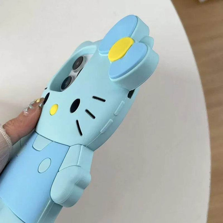 Funny 3D Cartoon Bow Hello Kitty Soft Silicone Case For iPhone 16 15 ProMax 14 13 12 11 Pro Max Shock Proof Back Cover - Leokee case