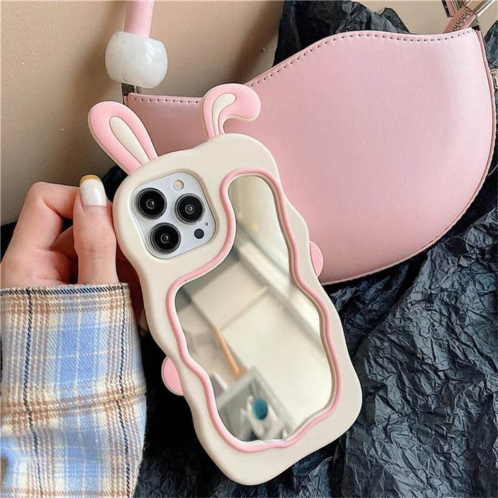 Cute Bunny Ears Mirror Phone Case For iPhone 16 15 14 Plus 13 12 11 Pro Max Shockproof Silicone Case - Leokee case