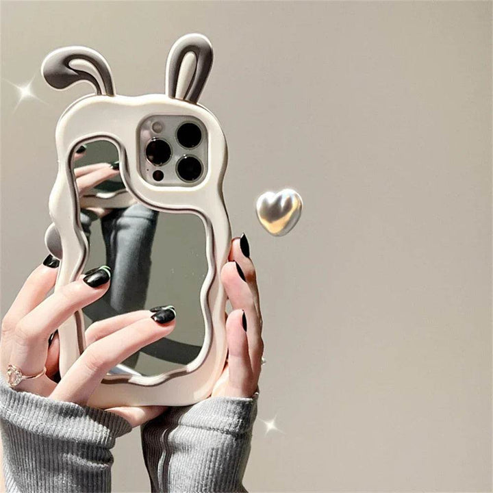 Cute Bunny Ears Mirror Phone Case For iPhone 16 15 14 Plus 13 12 11 Pro Max Shockproof Silicone Case - Leokee case