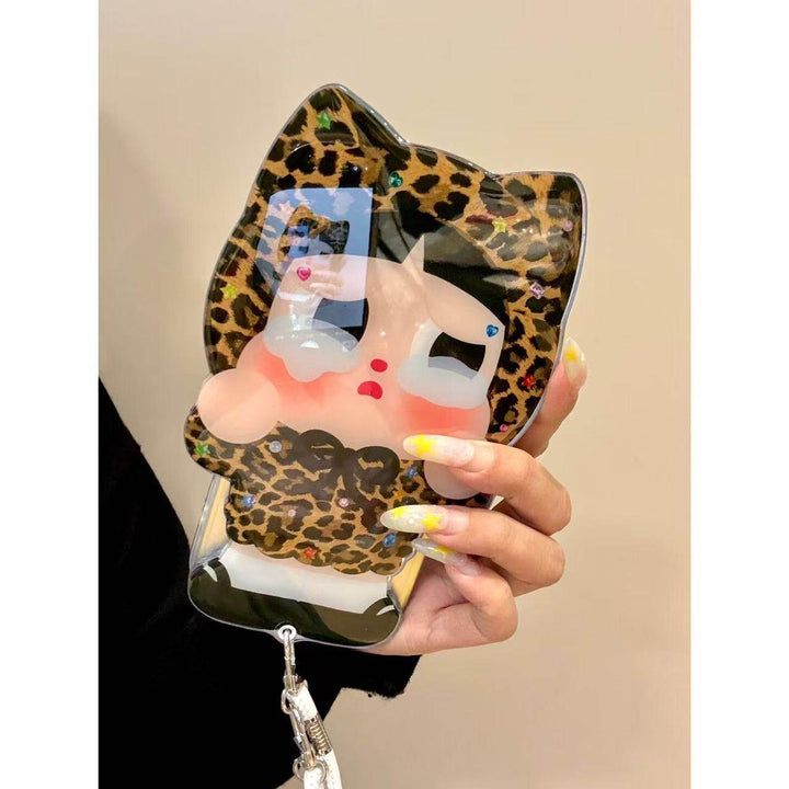 Creative Push-Pull Mirror Diagonal Plaid Leopard Print Suitable for Crying Babies iphone16promax Phone case - Leokee case