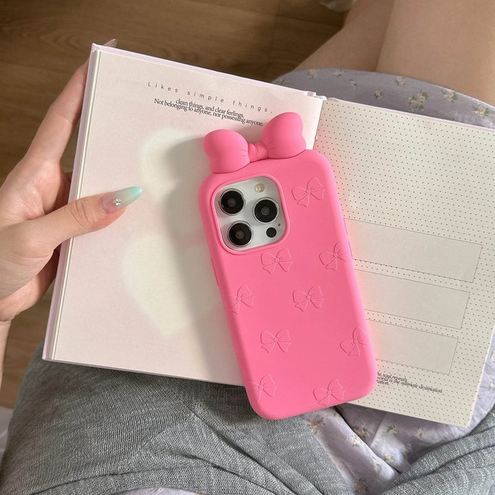 For iPhone 16 15 14 13 12 Pro Max Plus 3D Cute Bow Ear Soft Silicone Phone Case Funny Cartoon Protection Cover - Leokee case