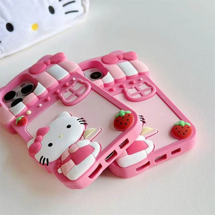 Kawaii Cartoon Dessert Story Hello Kitty Phone Case With Strap Soft Silicone Cover - Leokee case