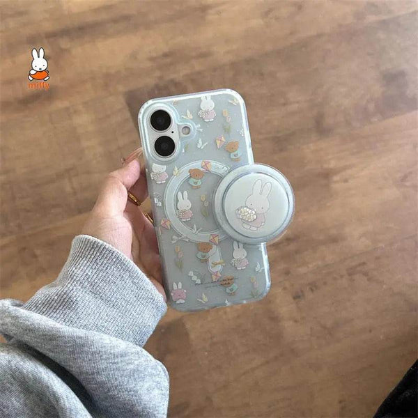 Miffy Kawaii Cartoon Mobile Phone Case Cute Anime Rabbit magnetic holder Phone Case Suitable For Iphone16Promax15Promax14Pro - Leokee case