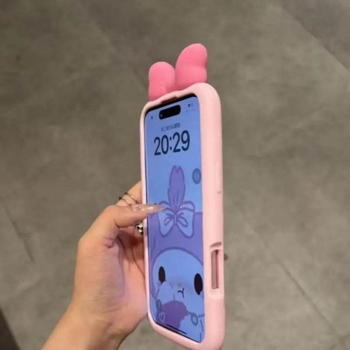 For iPhone 16 15 14 13 12 Pro Max Plus 3D Cute Bow Ear Soft Silicone Phone Case Funny Cartoon Protection Cover - Leokee case