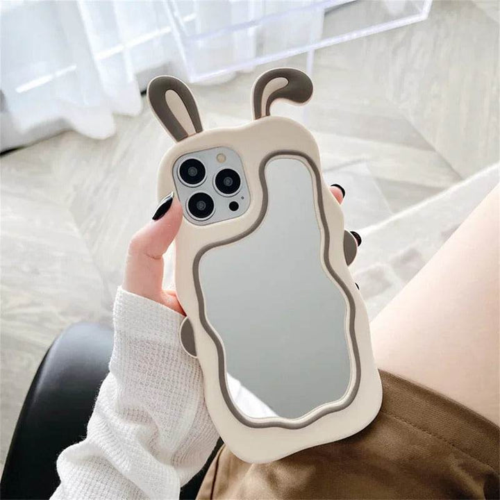 Cute Bunny Ears Mirror Phone Case For iPhone 16 15 14 Plus 13 12 11 Pro Max Shockproof Silicone Case - Leokee case