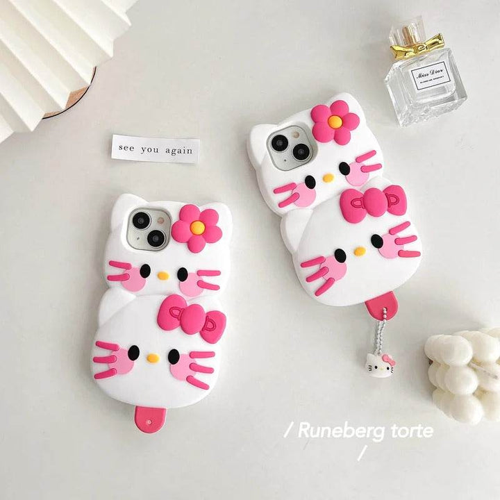 Cartoon Cute Ice Cream Sanrios Hello Kitty Stereoscopic Phone Case for IPhone Soft Silicone Back Cover - Leokee case