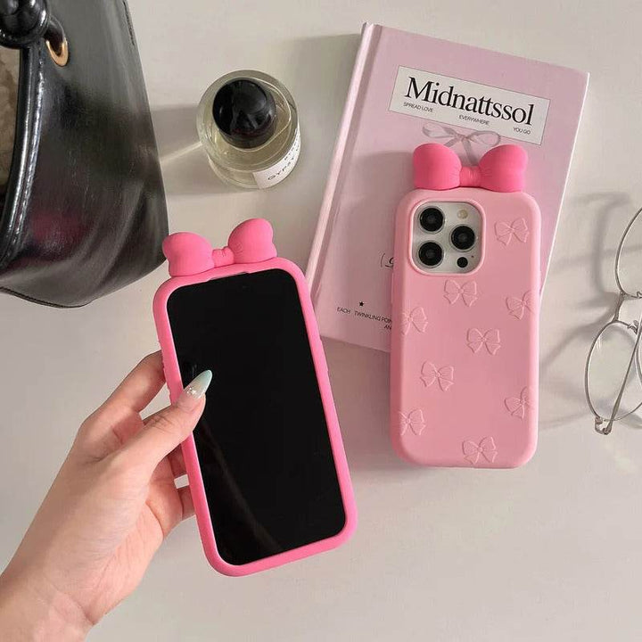For iPhone 16 15 14 13 12 Pro Max Plus 3D Cute Bow Ear Soft Silicone Phone Case Funny Cartoon Protection Cover - Leokee case