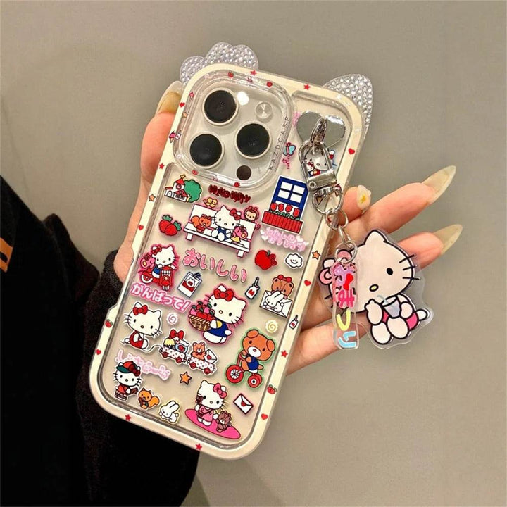 Cute Full-Screen Hello Kitty Clear Glitter iPhone 16/15/14/13 Pro Max Protective Case with Impact-Resistant Design - Leokee case